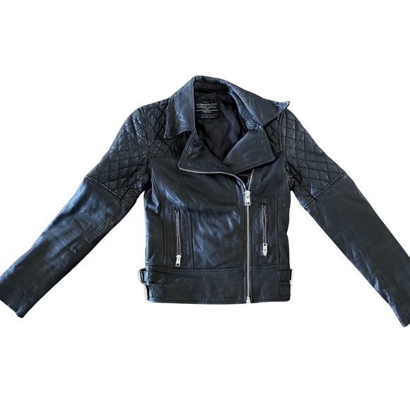 All Saints Jackets & Blazers - All Saints Black Leather Jacket with Quilted Sleeves